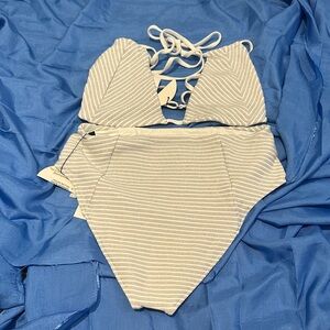 JMP The Label Designer White/Silver Striped Bikini Set Laguna